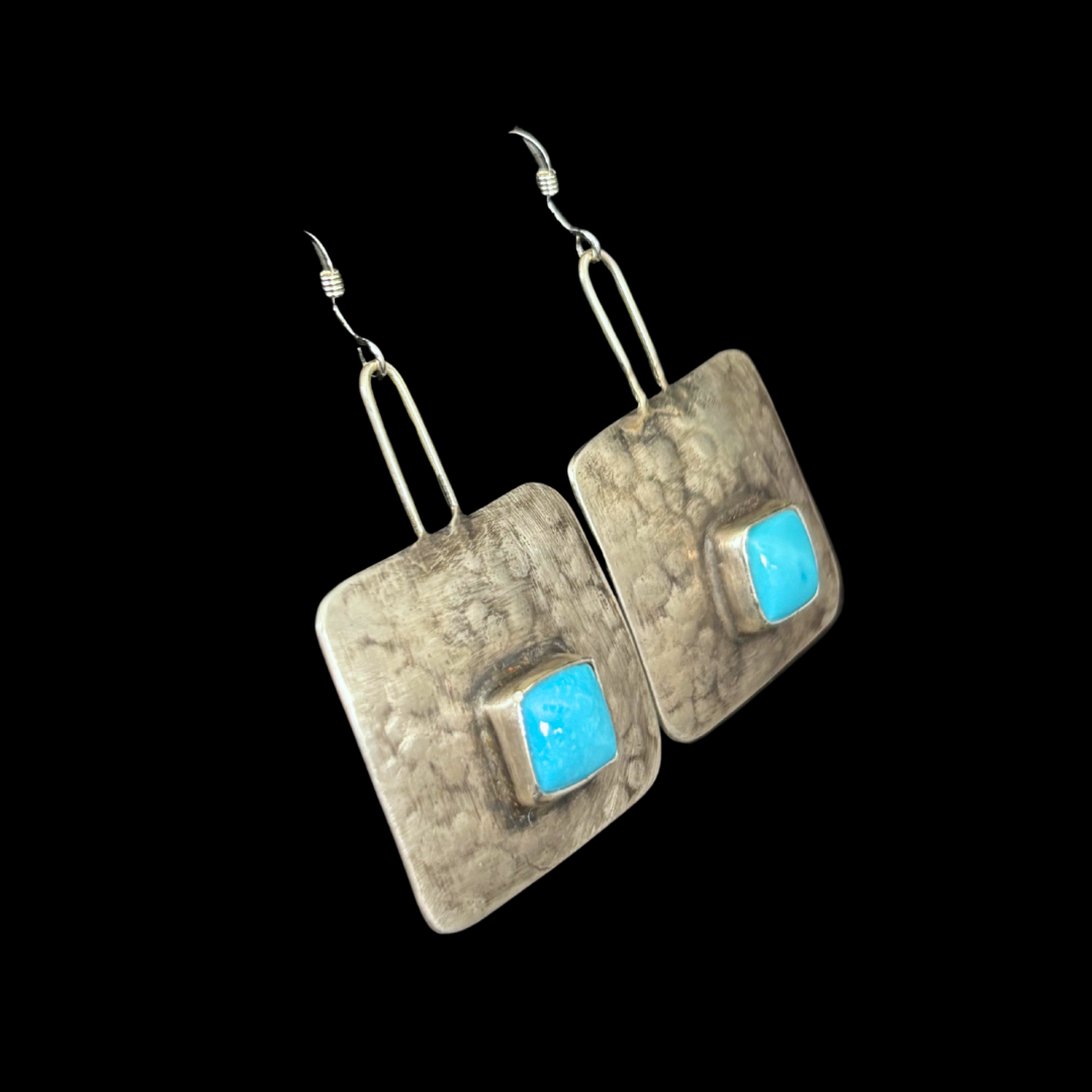 Silver Slab and Turquoise Earrings by Rose Swett