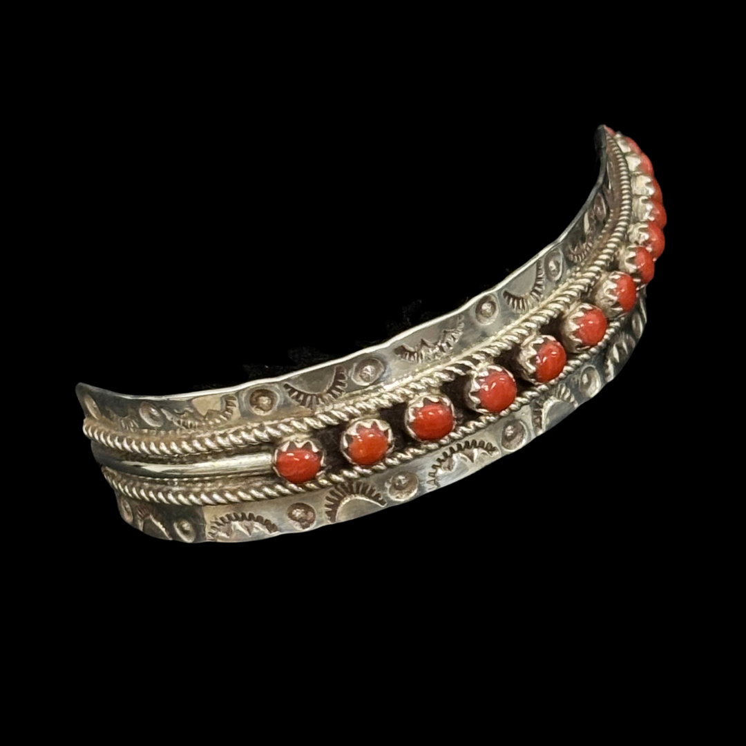 Stamped Red Coral Row Cuff