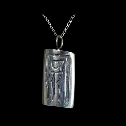 Hopi Sterling Silver Pendant by Leon Lomakema – Whirlwind & Lightning
