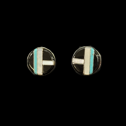Zuni Inlaid Turquoise, Jet & Opal Earrings