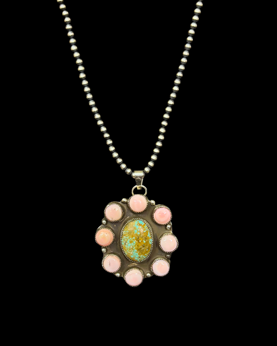 Cluster Pink Conch & Turquoise Pendant