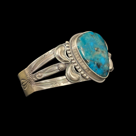 Turquoise and Stamped Sterling Silver Bracelet by Stanley Parker