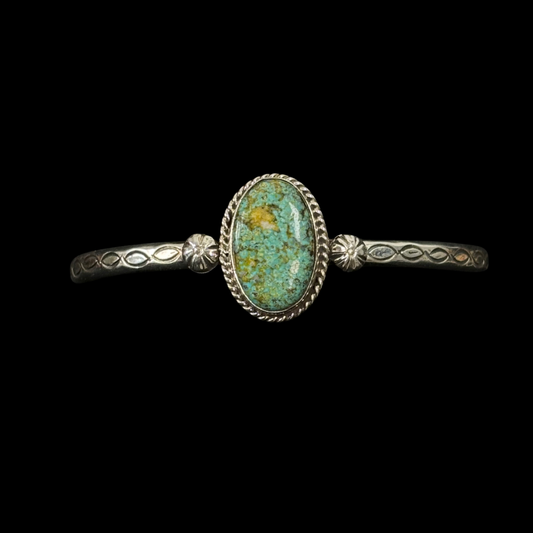 Nelson Morgan Navajo Sterling Silver Turquoise Bar Bracelet with Hand Stamping