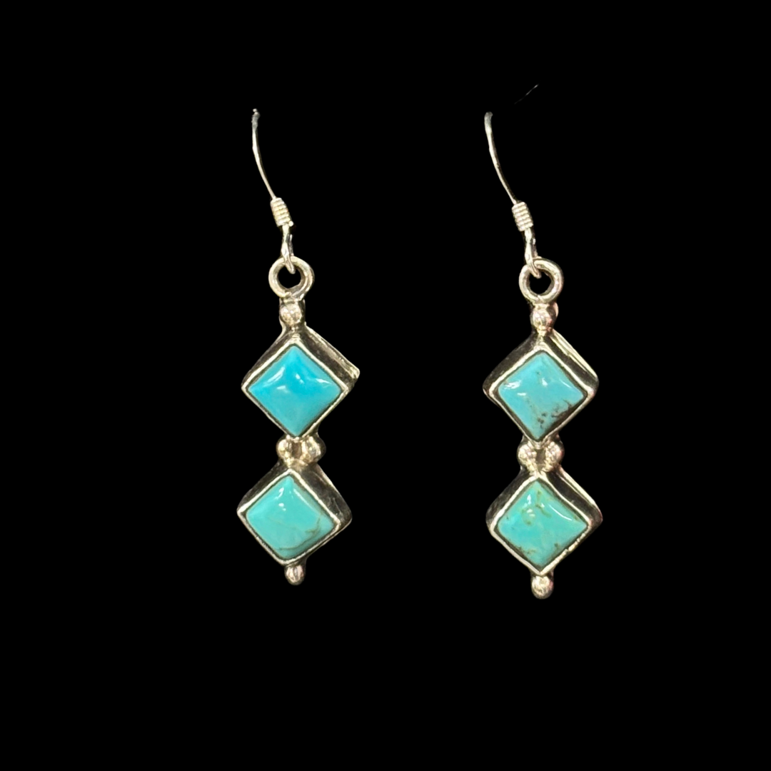 Zuni Diamond Turquoise Drop Earrings
