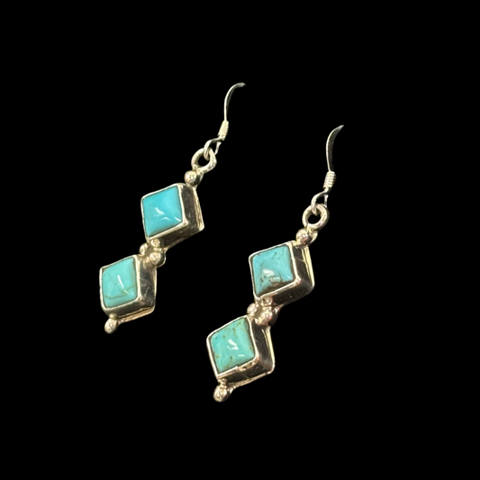 Zuni Diamond Turquoise Drop Earrings