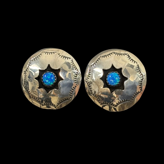 Zuni Opal Silver Button Earrings