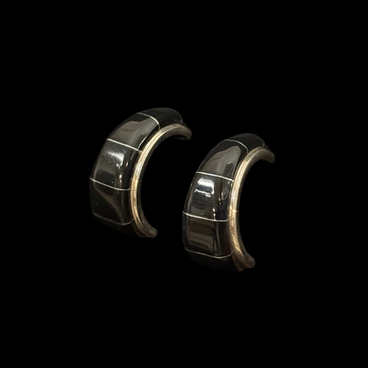 Zuni Jet Inlaid Hoop Earrings