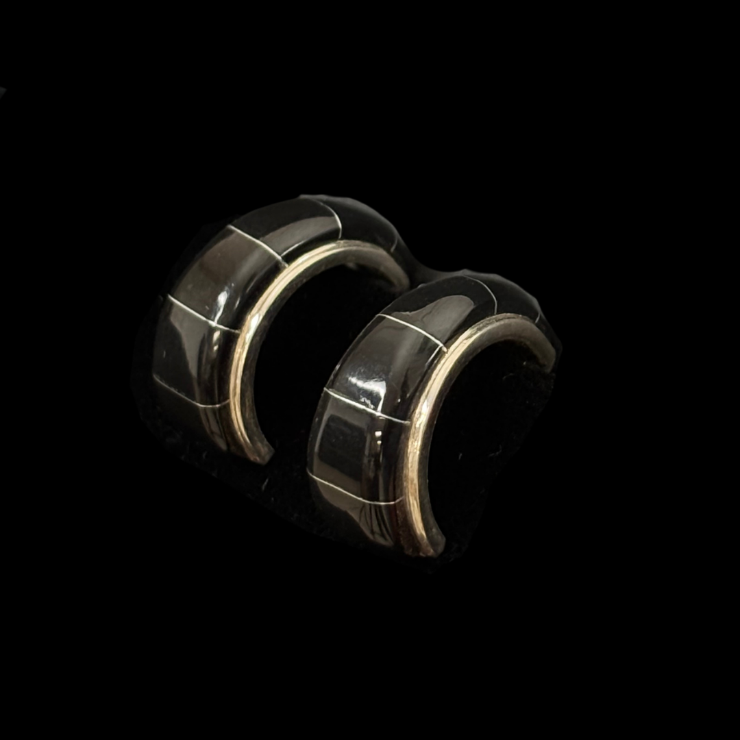 Zuni Jet Inlaid Hoop Earrings