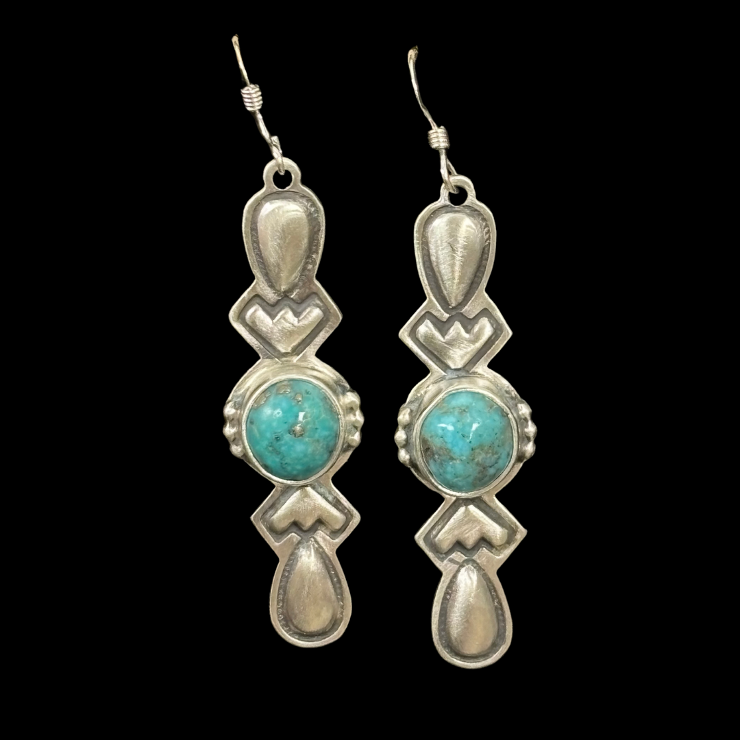 Long Concho Turquoise Earrings by Stanley Parker