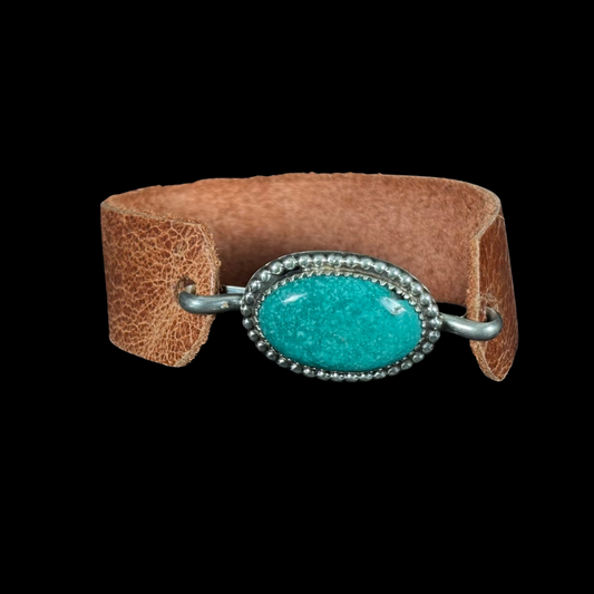 Kingman Turquoise & Leather Band Wrist Cuff by Jeanette Dale