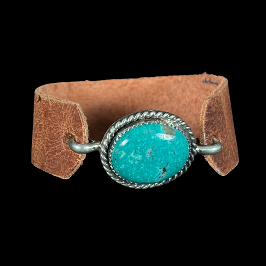 Kingman Turquoise & Leather Band Wrist Cuff by Jeanette Dale