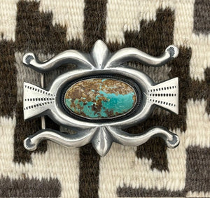 Navajo sandcast silver & turquoise belt buckle