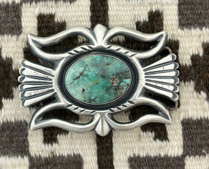 Navajo sandcast silver & turquoise belt buckle