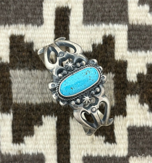 Navajo sandcast silver & turquoise bracelet