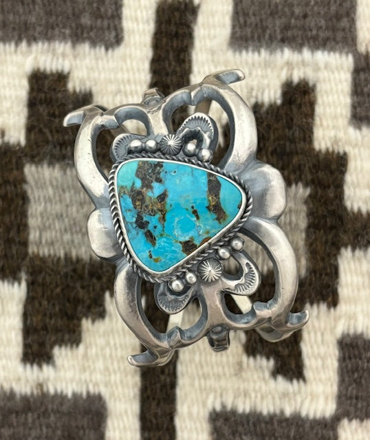 Navajo sandcast silver & turquoise bracelet