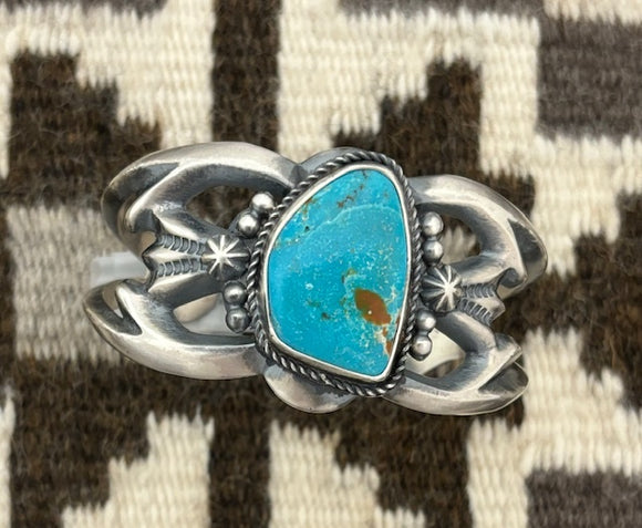 Navajo sandcast silver & turquoise bracelet