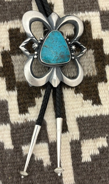 Navajo sandcast and turquoise bolo tie