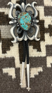 Navajo sandcast silver & turquoise bolo