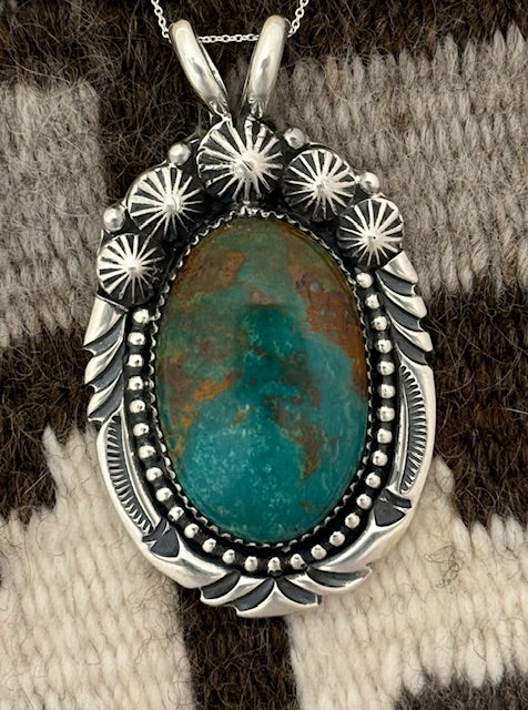 Navajo silver pendant with Royston turquoise