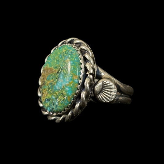 Navajo Sonoran Gold Turquoise Ring by Janette Dale | Handmade Sterling Silver Jewelry