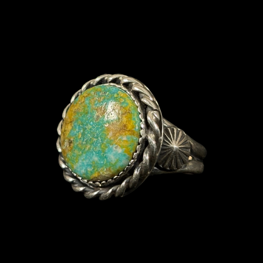 Navajo Sonoran Gold Turquoise Ring by Janette Dale | Handmade Sterling Silver Jewelry