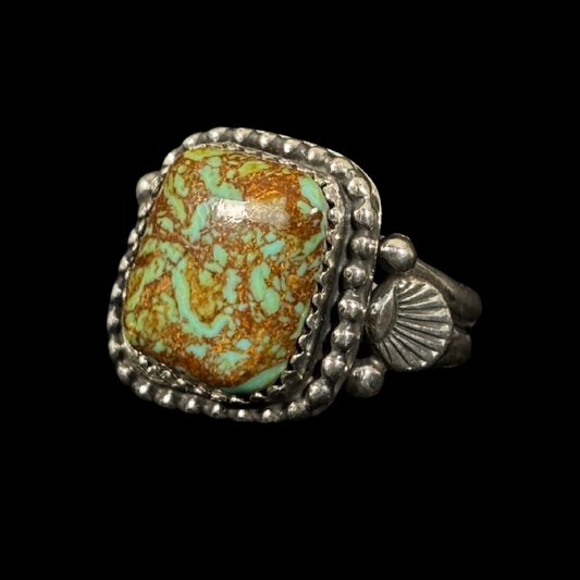 Navajo Sonoran Gold Turquoise Ring by Janette Dale | Handmade Sterling Silver Jewelry