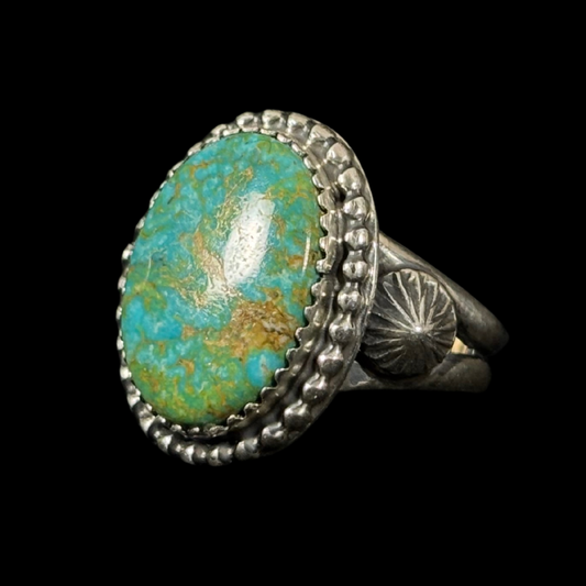 Navajo Sonoran Gold Turquoise Ring by Janette Dale | Handmade Sterling Silver Jewelry