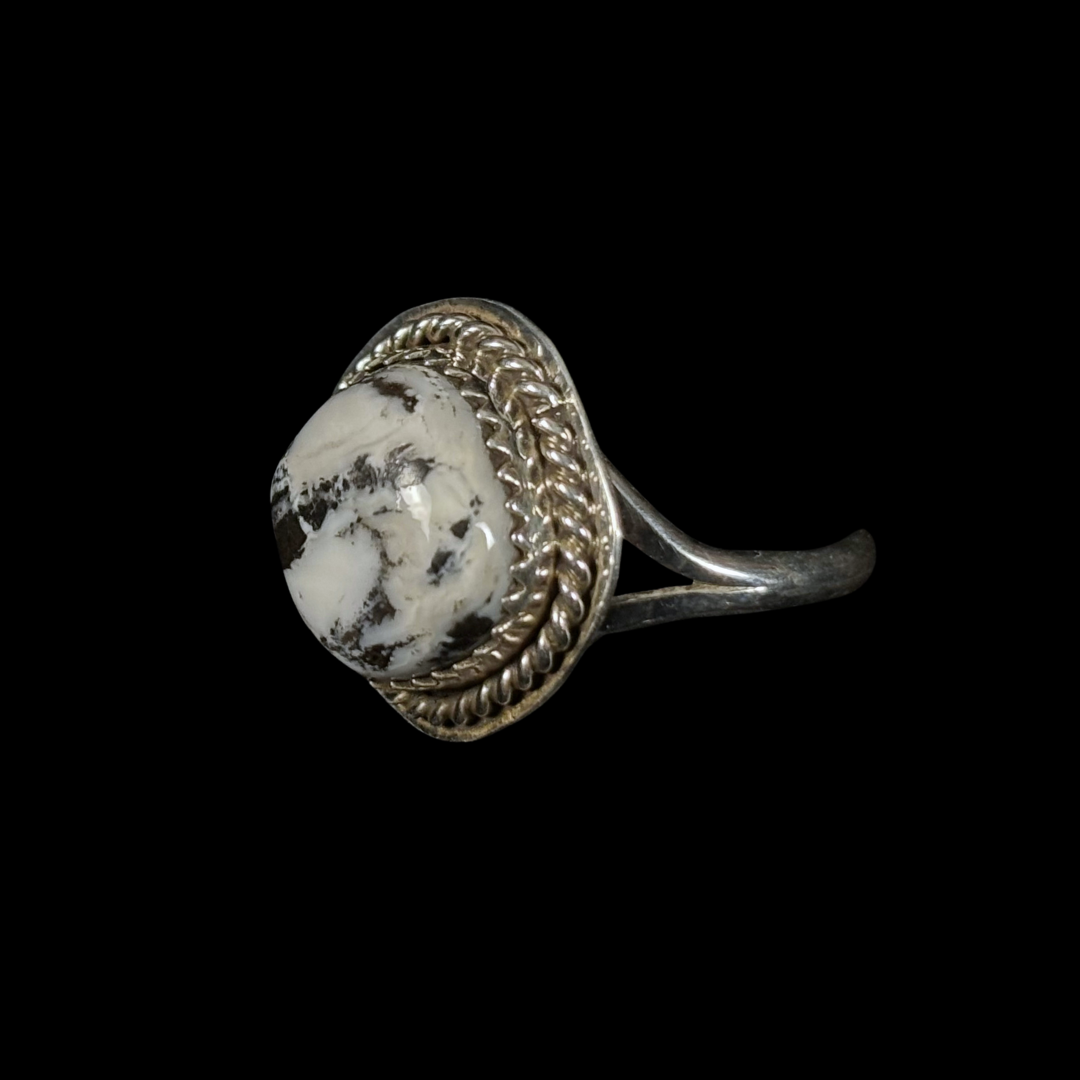 Navajo White Buffalo Turquoise Ring – Size 7 | Sterling Silver by Nelson Morgan