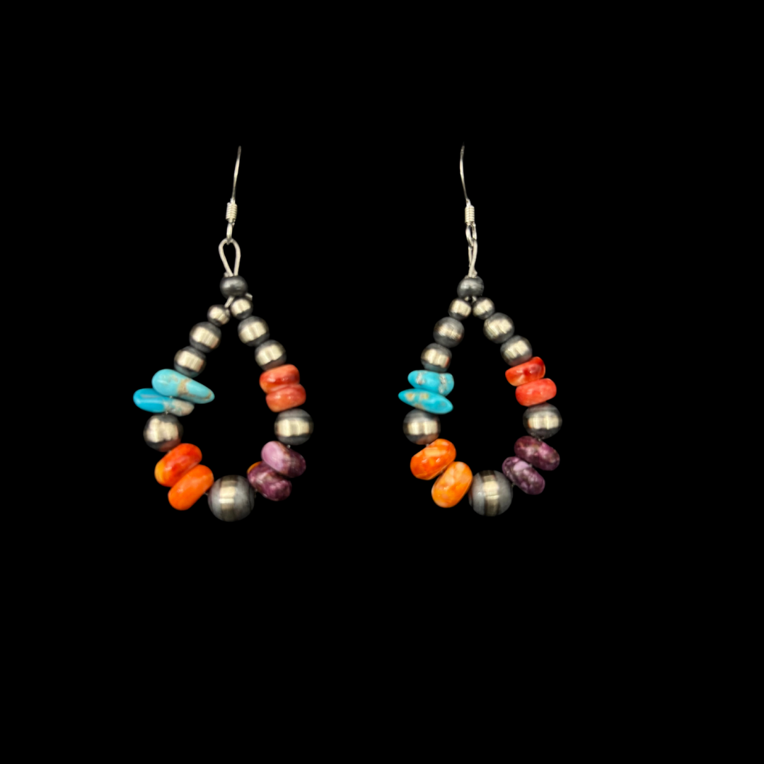 Sterling Silver and Mixed Stone Navajo Pearl Earrings