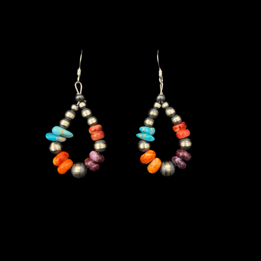 Sterling Silver and Mixed Stone Navajo Pearl Earrings