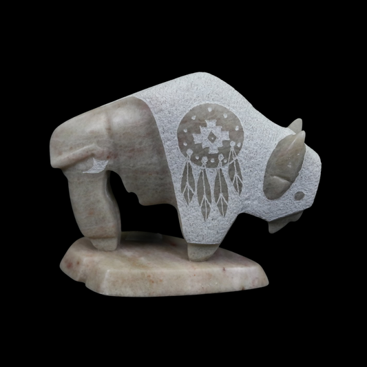 White Alabaster Buffalo Sculpture by Ray Todacheenie | Small