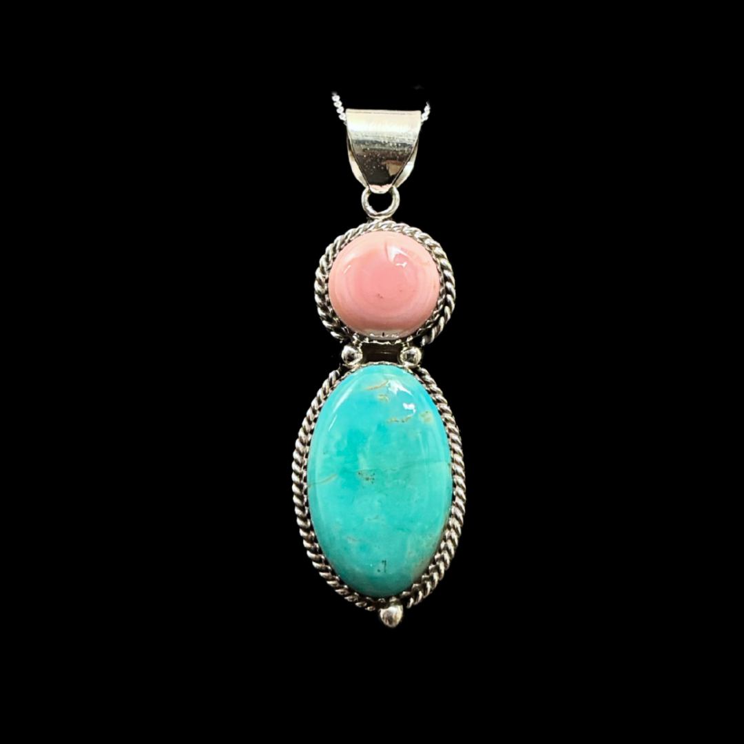 Nelson Morgan Royal Blue Turquoise & Pink Conch Pendant