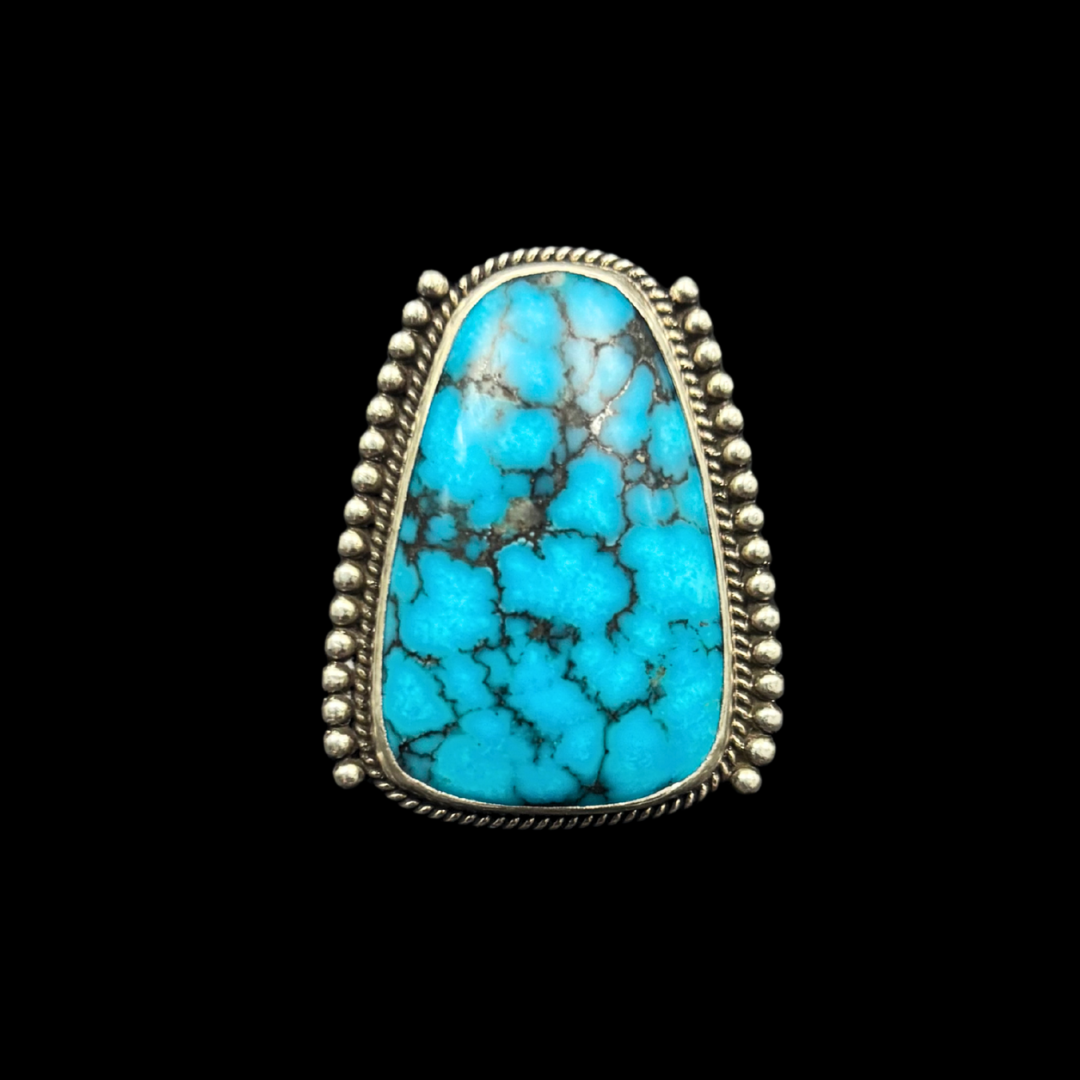 Perry Shorty Navajo Kingman Turquoise Ring | Coin Silver