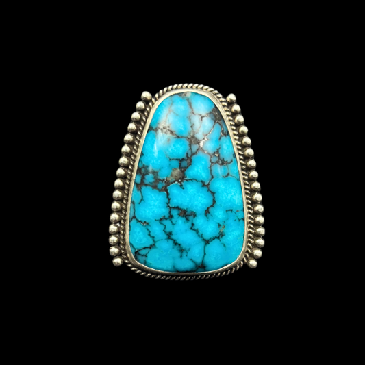 Perry Shorty Navajo Kingman Turquoise Ring | Coin Silver