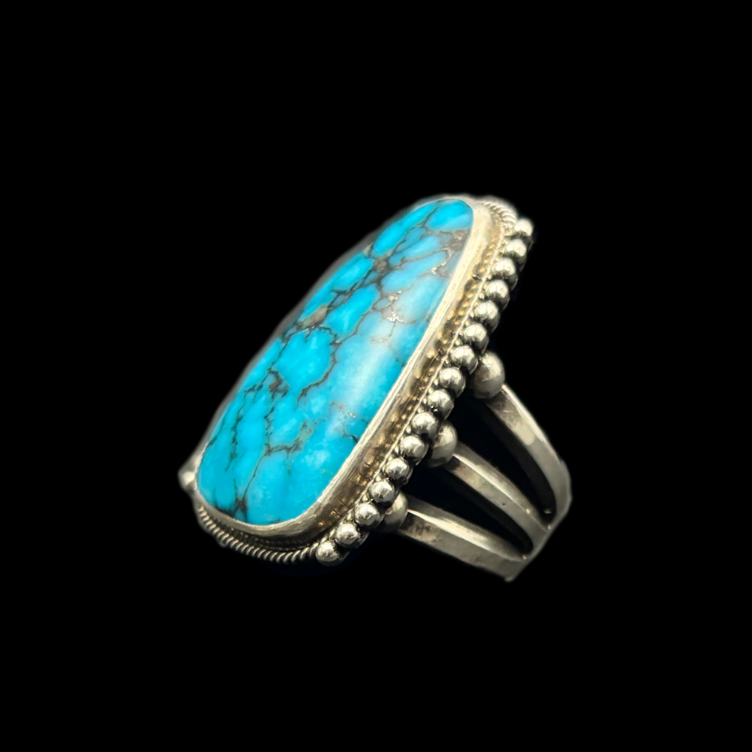 Perry Shorty Navajo Kingman Turquoise Ring | Coin Silver