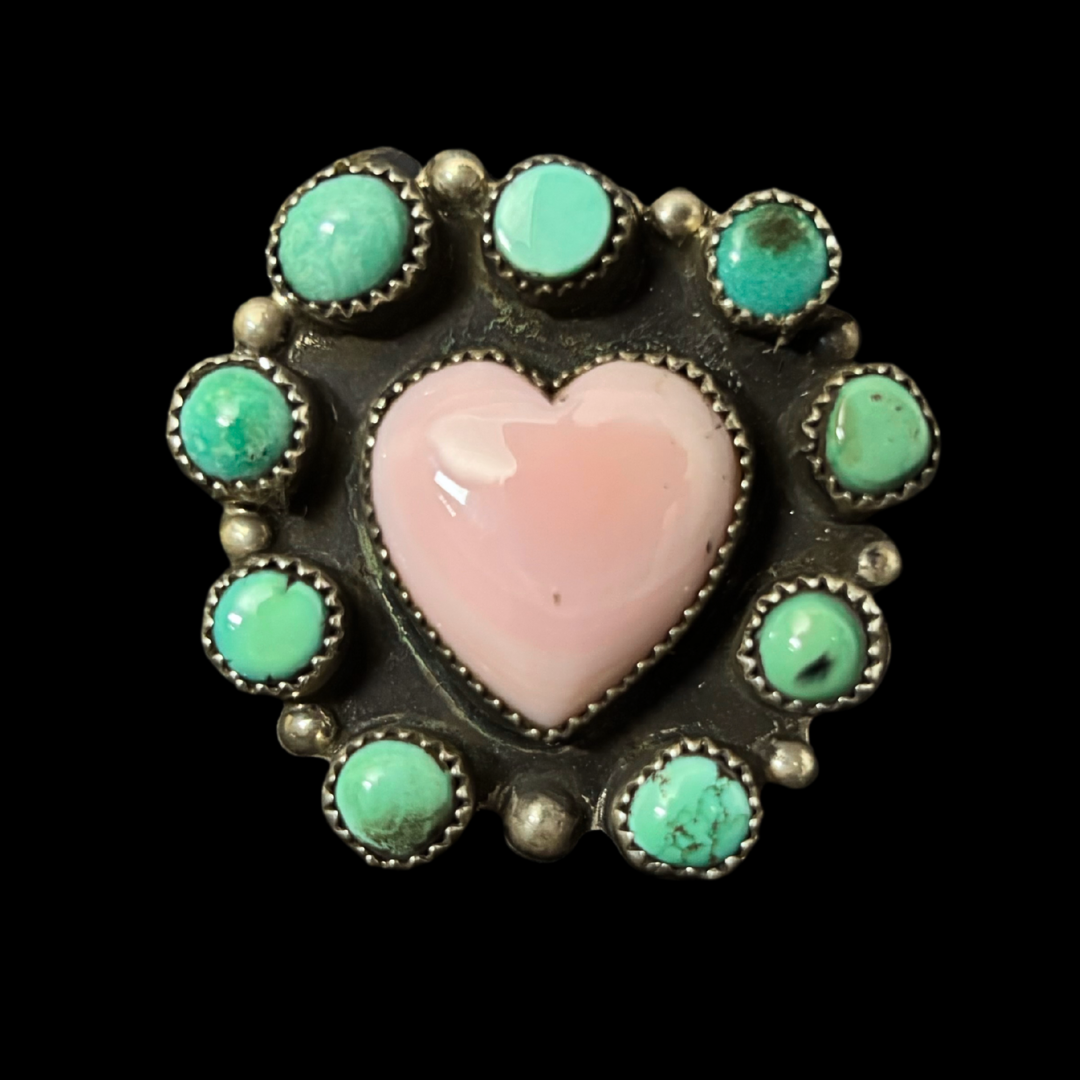 Calvin Butler Jr. Pink Conch & Carico Lake Turquoise Ring