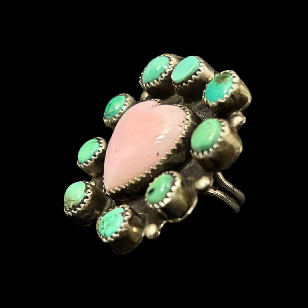 Calvin Butler Jr. Pink Conch & Carico Lake Turquoise Ring