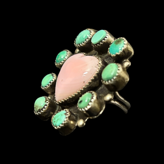 Calvin Butler Jr. Pink Conch & Carico Lake Turquoise Ring