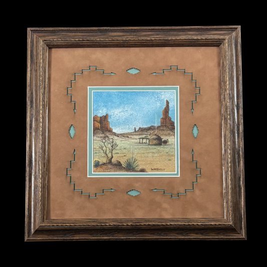 Navajo Sand Painting “War Eagle” by Harvey Begay – Monument Valley Scene