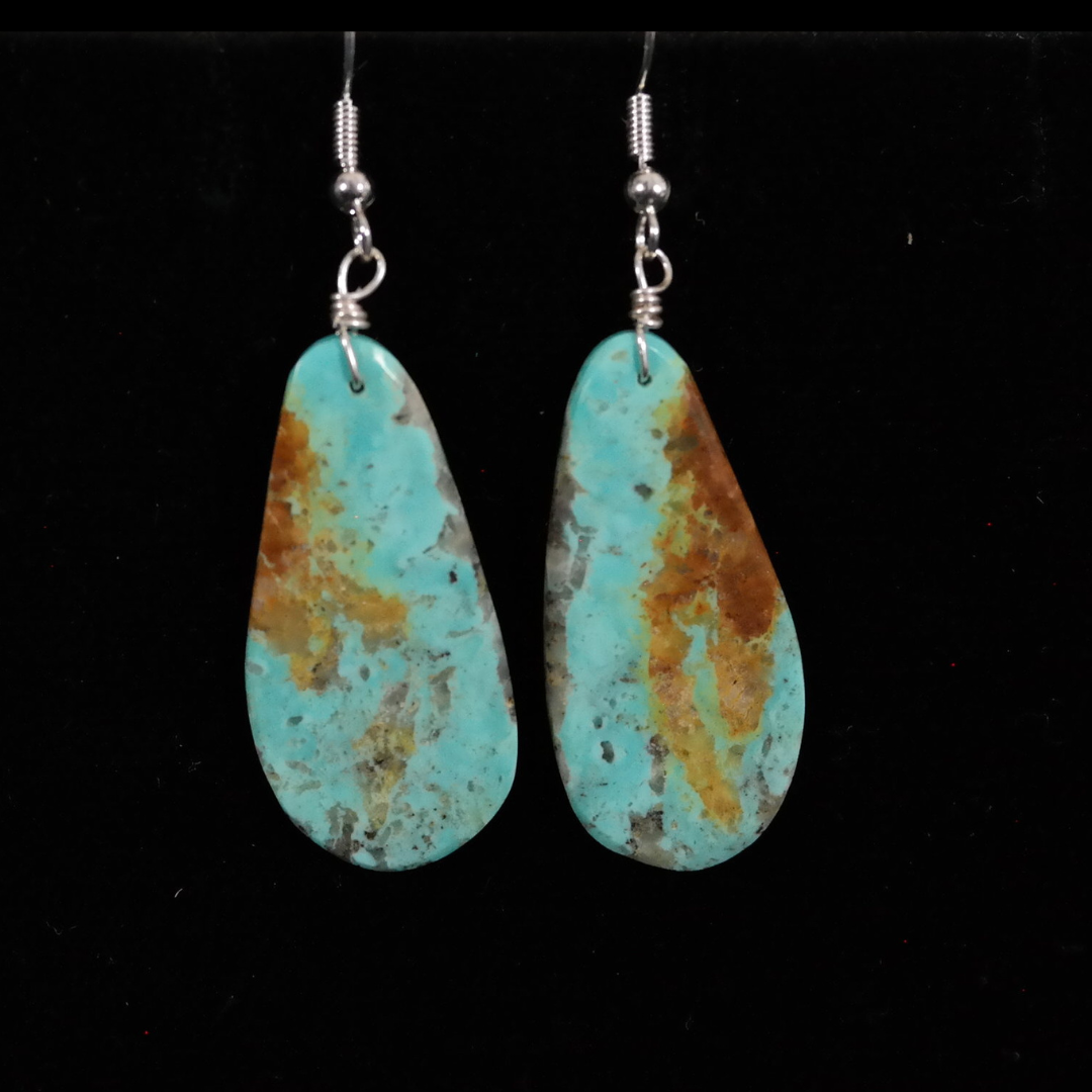 Andrew Lovato Turquoise Slab Dangle Earrings