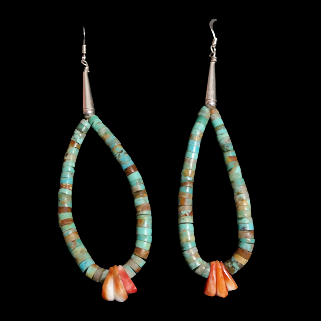 Andrew Lovato Turquoise and Spiny Oyster Jacla Earrings