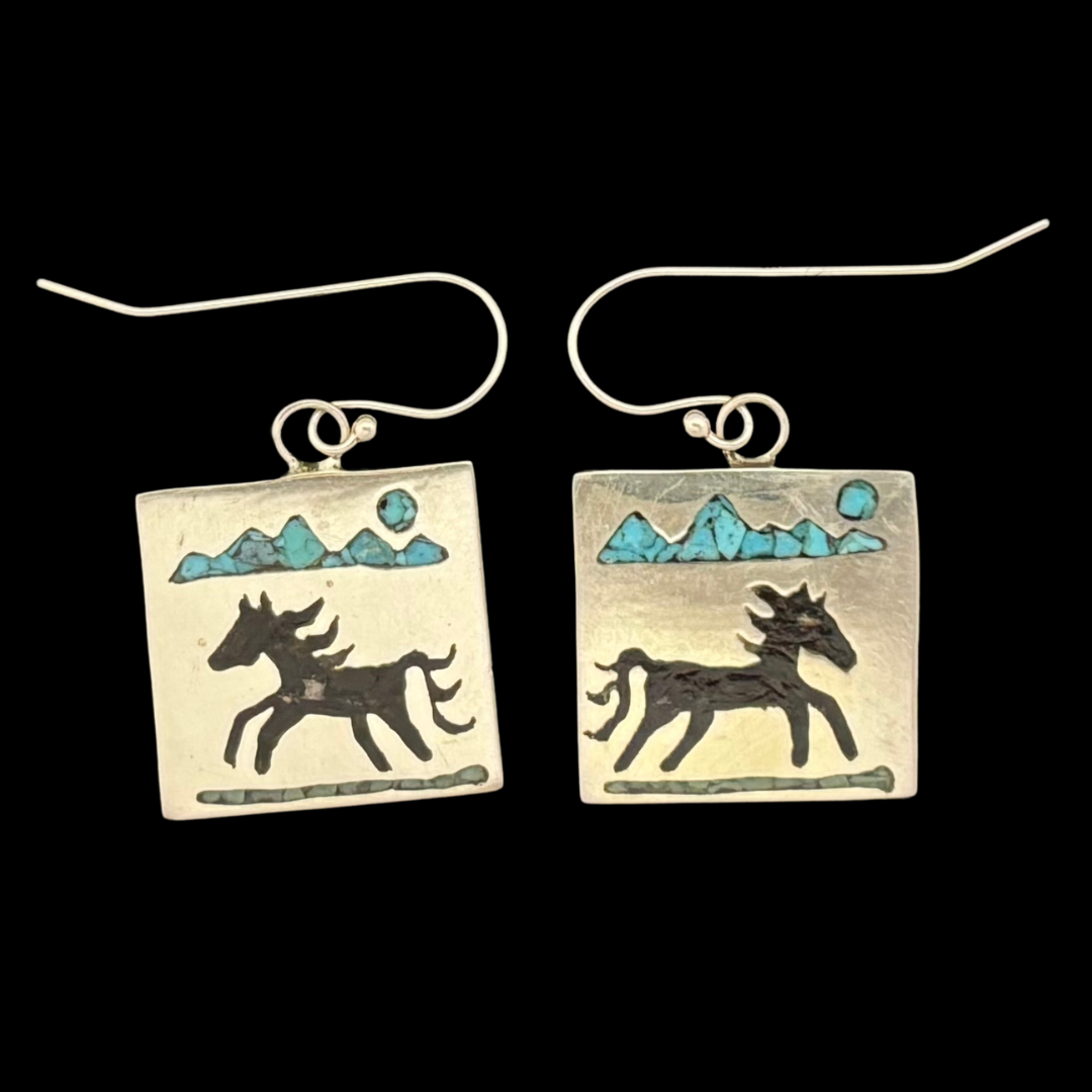Andrew Lovato Inlay Pictorial Silver Earrings