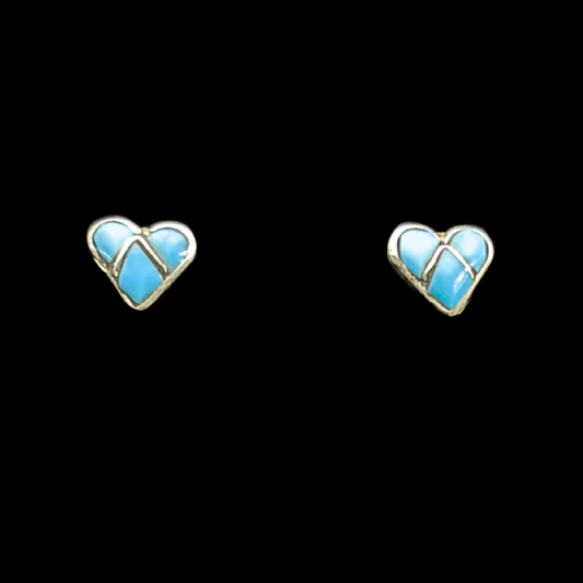 Zuni Heart-Shaped Blue Bird Turquoise Stud Earrings