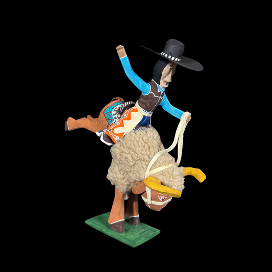 Whimsical Cowboy Riding a Buffalo – Folk Art by Delbert Buck | Navajo Folk Sculpture