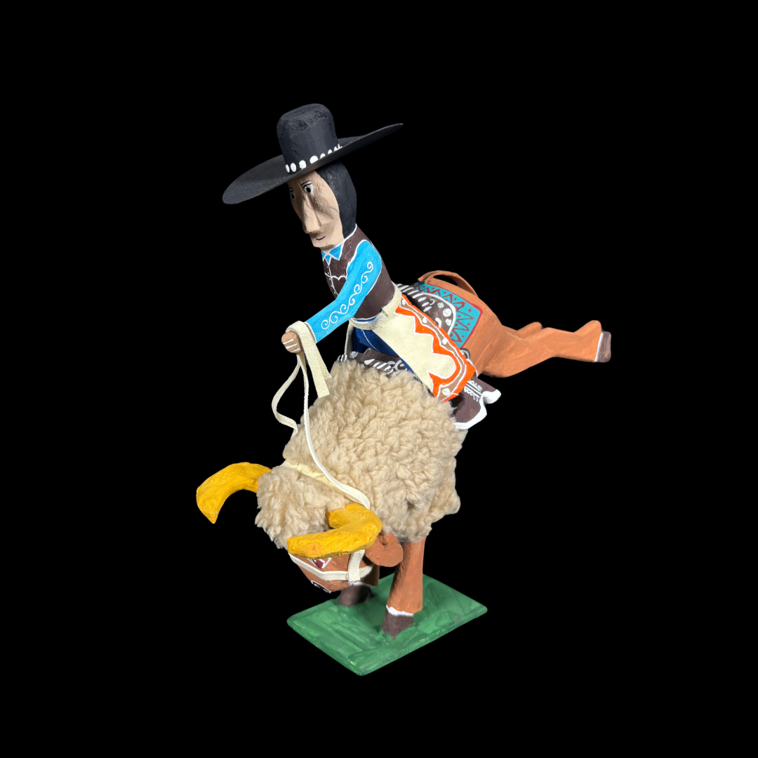 Whimsical Cowboy Riding a Buffalo – Folk Art by Delbert Buck | Navajo Folk Sculpture