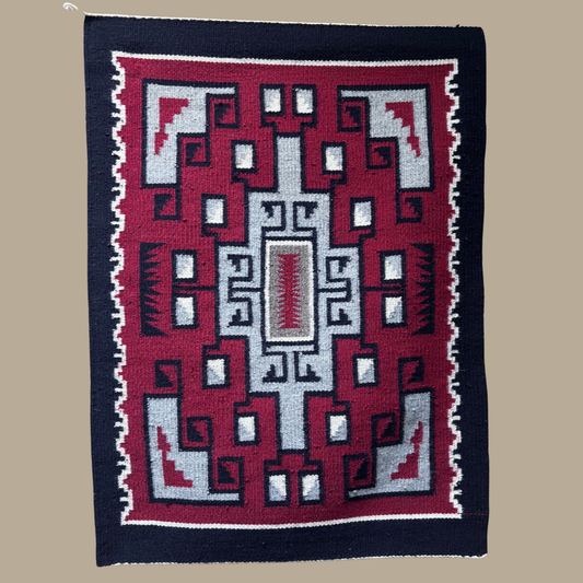Authentic Ganado Navajo Rug by Caroline Lewis | Handmade 29.5" x 22" Native American Weaving