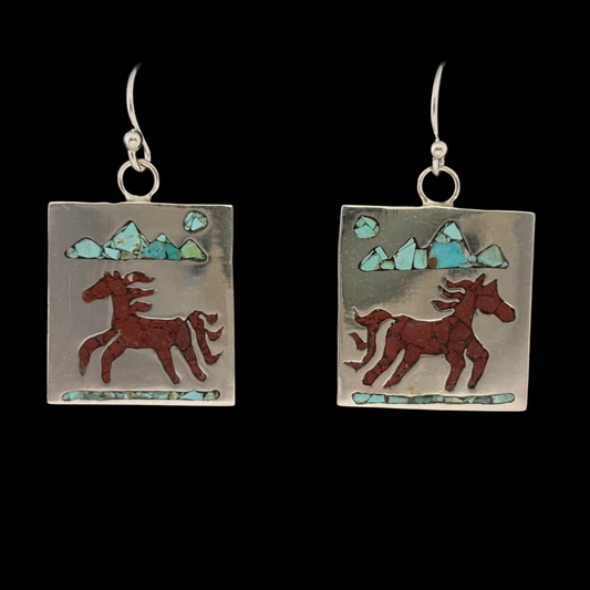 Andrew Lovato Inlay Pictorial Silver Earrings