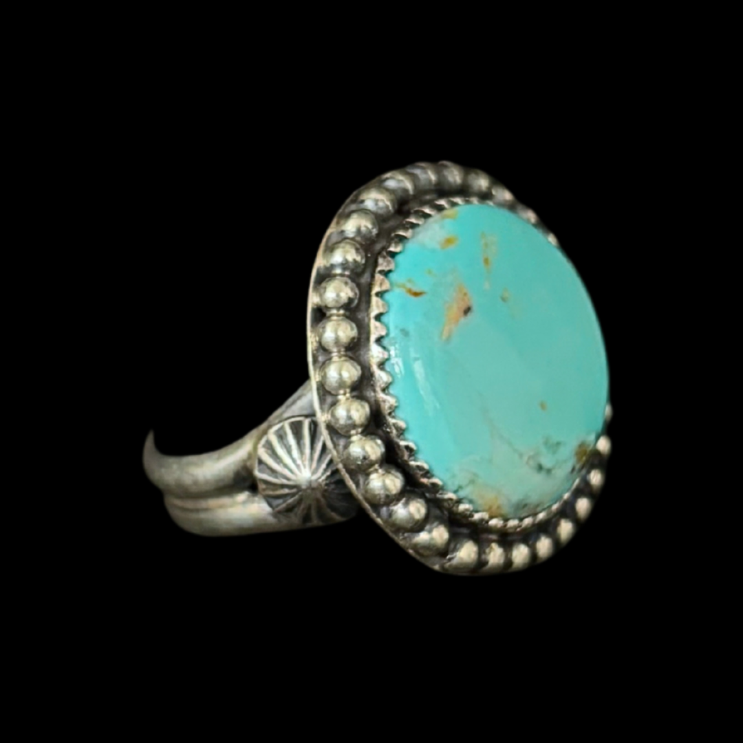 Jeanette Dale Broken Arrow Turquoise Ring | Navajo Sterling Silver