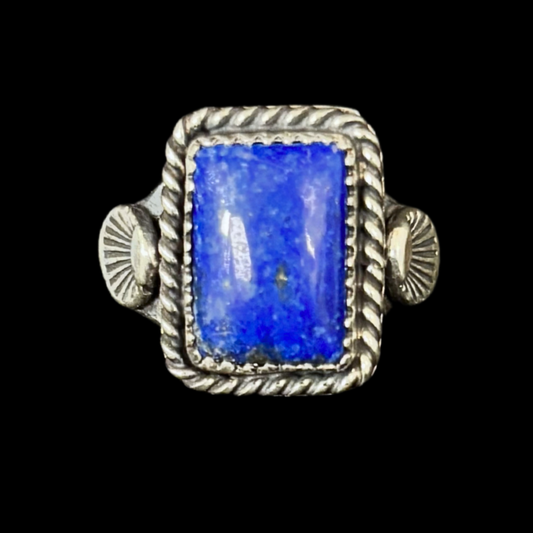 Jeanette Dale High-Grade Lapas Ring | Navajo Sterling Silver Size 7