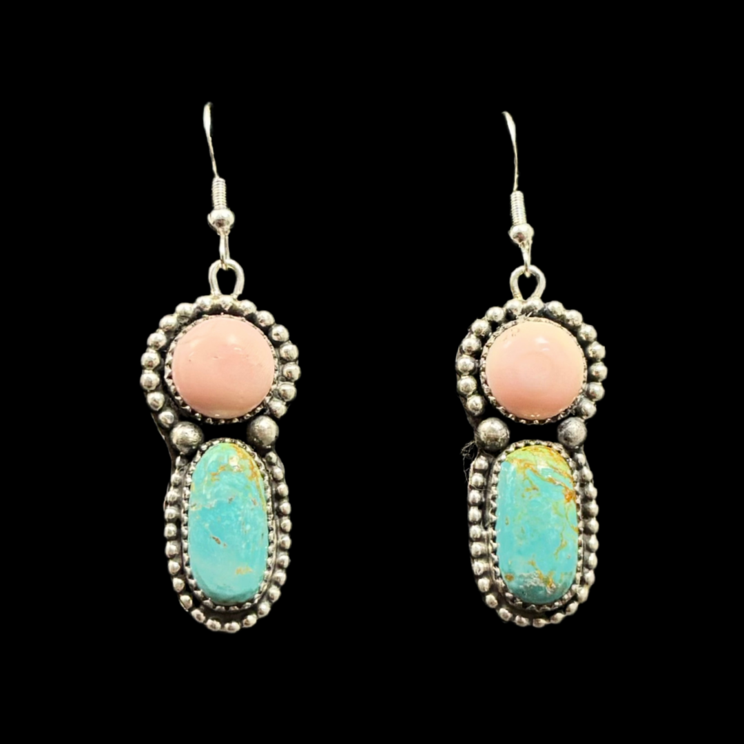 Jeanette Dale Royston Turquoise & Pink Conch Dangle Earrings